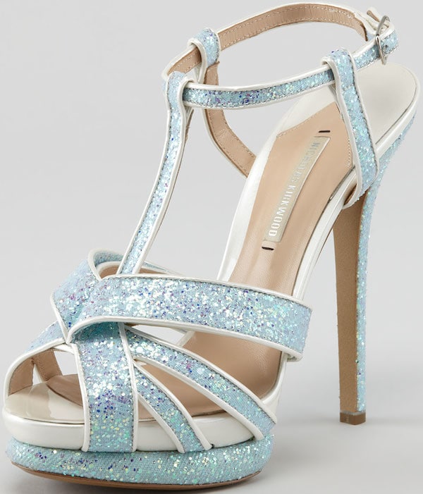 T-Strap Platform Sandals in Ice Blue Glitter