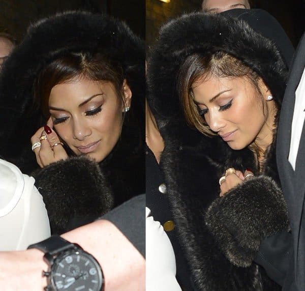 Nicole Scherzinger paired a short black jumpsuit by Finders Keepers with a black fur jacket by Dom Goor