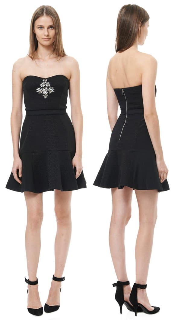 Rebecca Taylor Strapless Cloque Dress with Embellishment