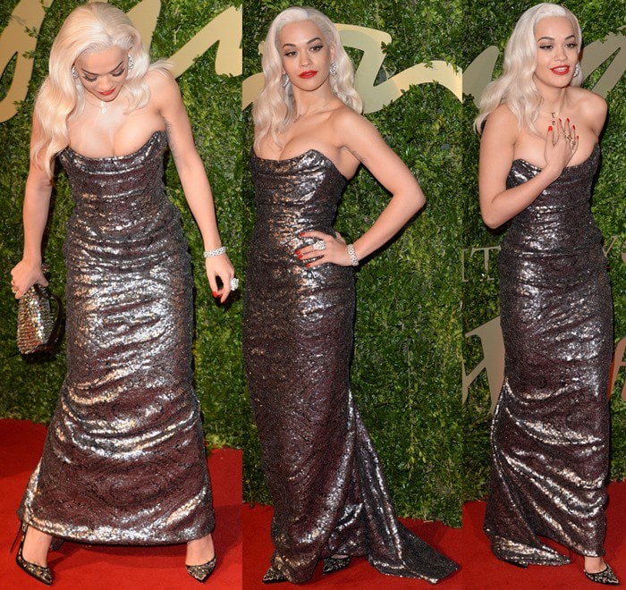 Rita Ora stuns in a sequined gown from Vivienne Westwood