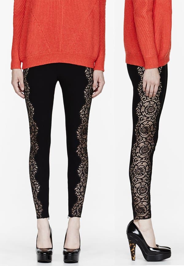 Stella McCartney Black Lace-Paneled Stretch Leggings