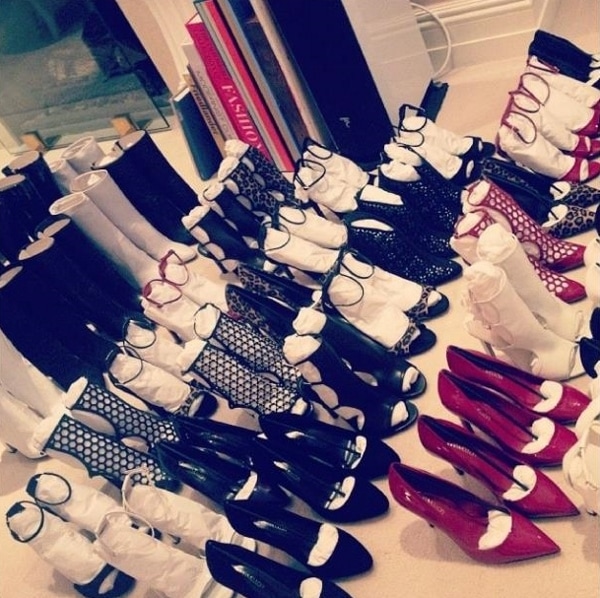 A glamorous collection of Tamara Mellon's chic heels and statement boots, showcasing her bold designs in vibrant patterns and classic shades