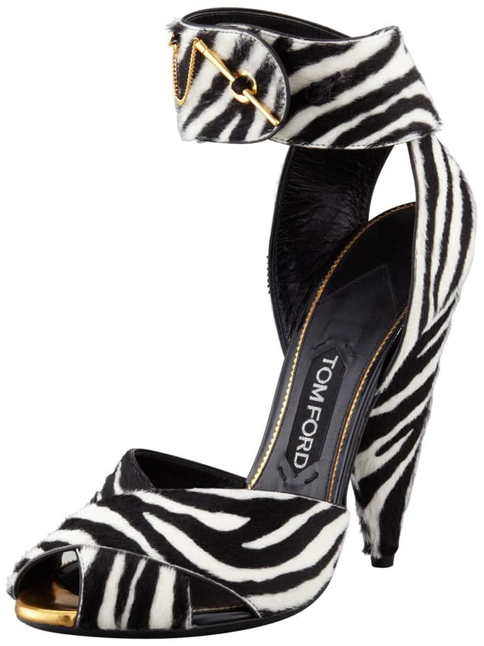 Tom Ford Zebra-Print Pin-Detail Ankle-Strap Sandals