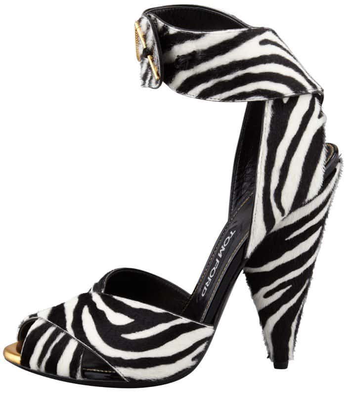 Tom Ford Zebra-Print Pin-Detail Ankle-Strap Sandals