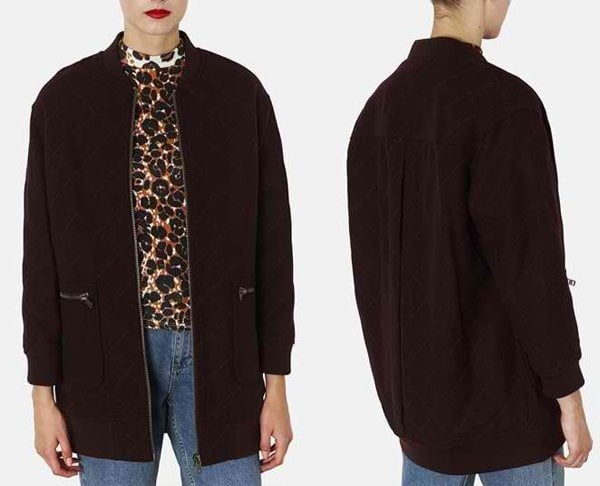 Topshop Quilted Long Bomber Jacket