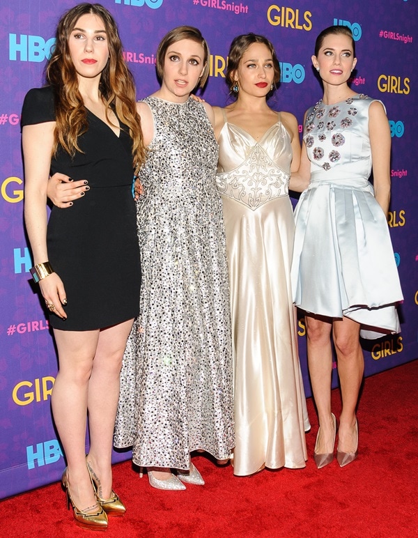 Actresses Zosia Mamet, Lena Dunham, Jemima Kirke, and Allison Williams at the 'Girls' Season 3 premiere at Jazz at Lincoln Center in New York City on January 6, 2014