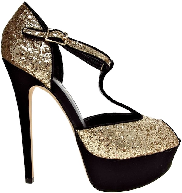 Aldo "Loveless" Glitter T-Bar Platform Sandals