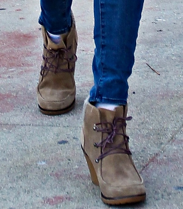 Alessandra Ambrosio's brown suede ankle boots from Lacoste in West Hollywood