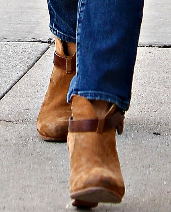 Alessandra Ambrosio's Rag & Bone camel nubuck ankle boots while Christmas shopping in Beverly Hills
