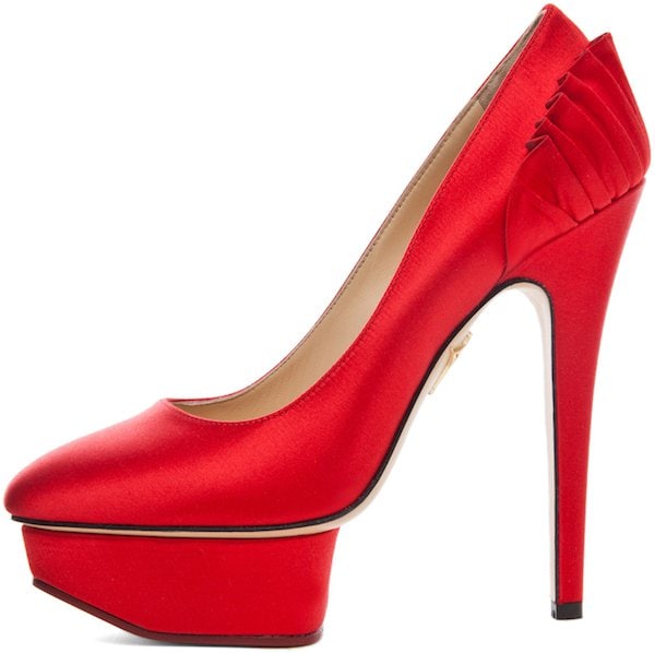 Charlotte Olympia "Paloma" Pumps in Red Satin