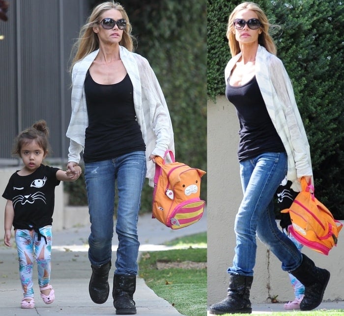 Denise Richards wearing Ugg boots with jeans