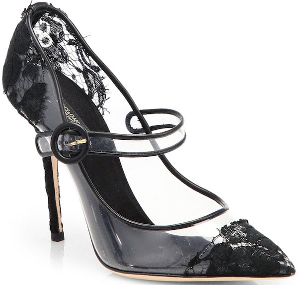 Dolce & Gabbana Translucent Lace-Detailed Mary Jane Pumps in Black