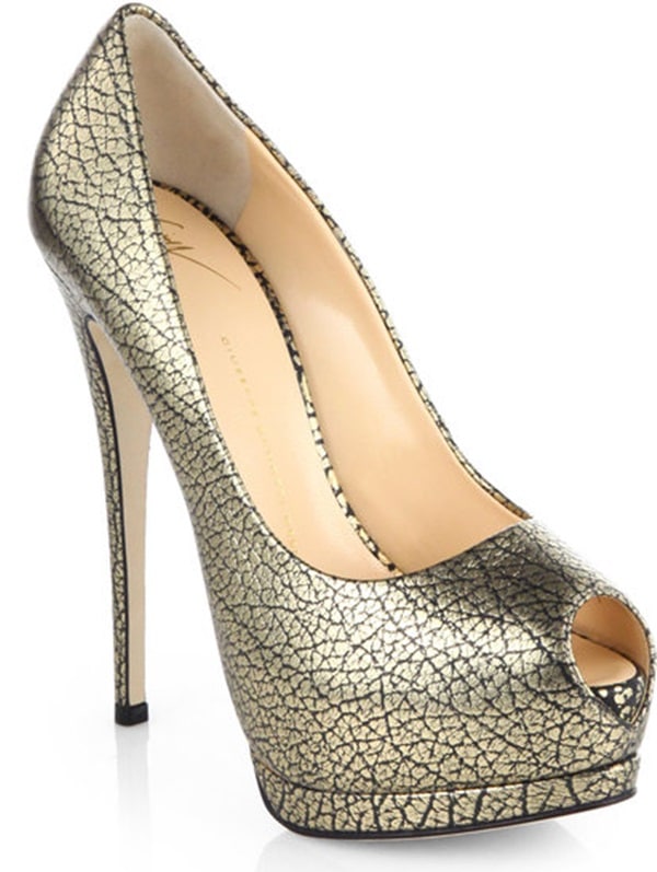 Giuseppe Zanotti Snake-Print Metallic Silver Platform Pumps