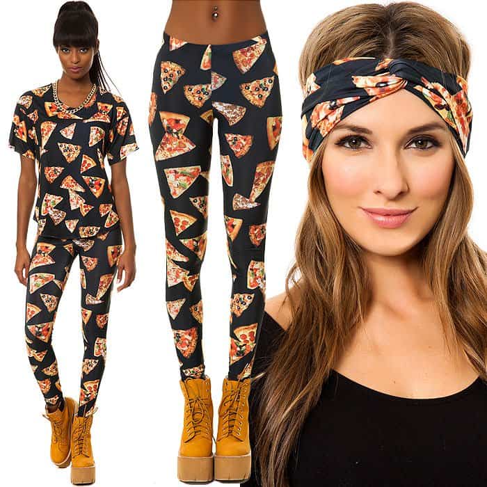 Pizza print outfit with leggings, top and turban