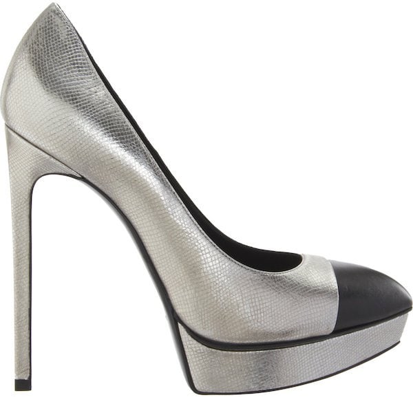 Saint Laurent Cap-Toe "Janis" Pumps in Metallic Snakeskin