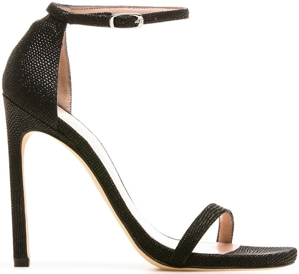 Stuart Weitzman Nudist Sandals in Black Goose Bump Nappa