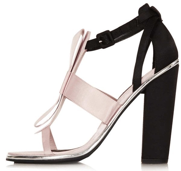 Topshop "Raspberry" Bow-Embellished Sandals in Nude/Black