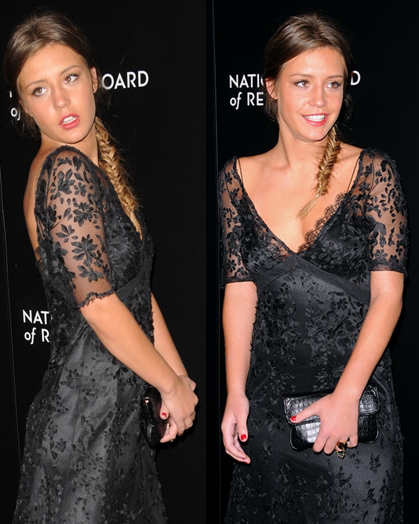 Adèle Exarchopoulos wore a black lace Louis Vuitton dress and braided her hair for the 2014 National Board of Review Awards Gala held on January 7, 2014, at the Cipriani 42nd Street in New York City