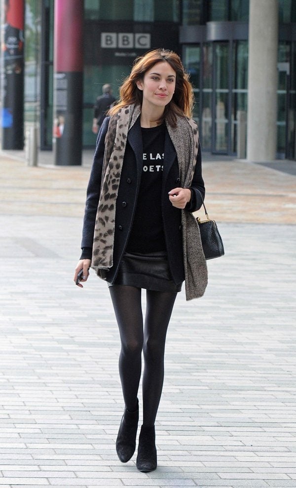 Alexa Chung leaving the BBC Breakfast studio after appearing on the show at MediaCityUK in Manchester, United Kingdom, on September 9, 2013