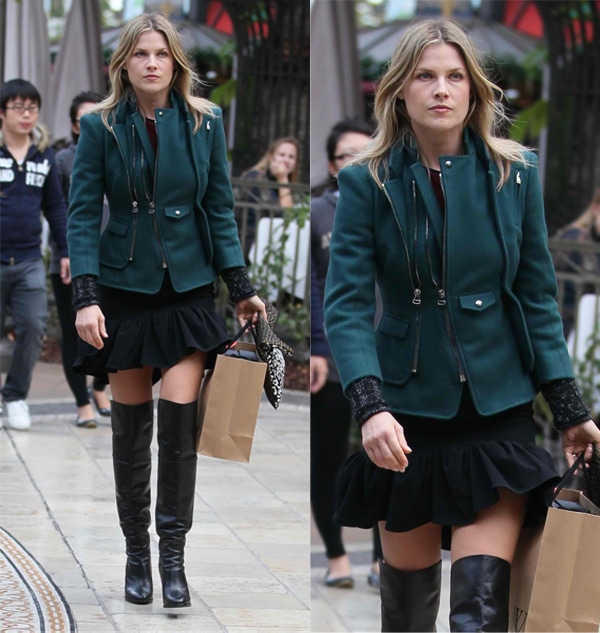 Ali Larter donned a cute pair of thigh-high boots with a pleated skirt