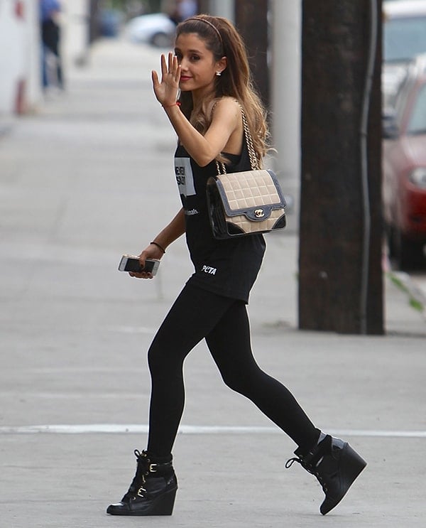 Vegan Ariana Grande Supports PETA in Skid Wedge Sneakers