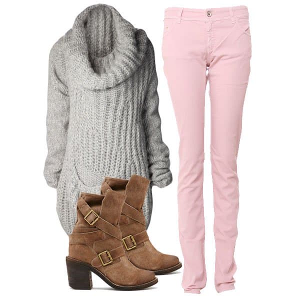 Pink jeans outfit inspired by Kelly Brook