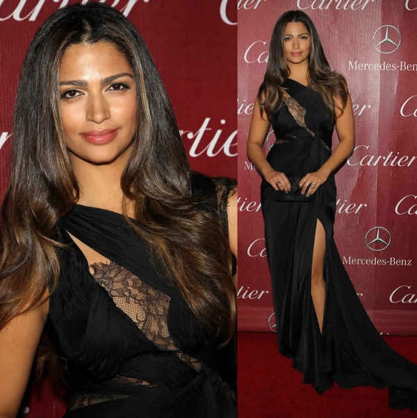 Camila Alves shows a little skin thanks to the strategic lace cutouts of her Mikael D gown
