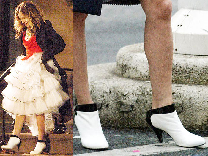 The mod black-and-white booties that make perfect sense to be paired with a big, poufy skirt