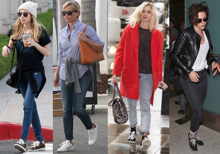 Celebrities wearing jeans and sneakers