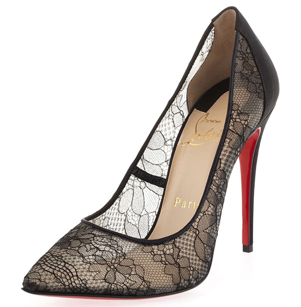 Black Lace and Suede Christian Louboutin "Pigalace" Pumps
