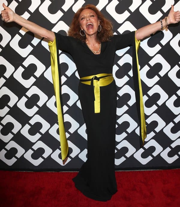 Diane von Furstenberg looking gloriously happy on the red carpet of the event