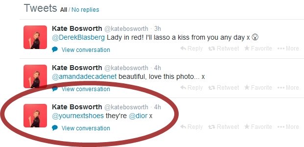 Kate Bosworth confirms on Twitter that her shoes are by Dior