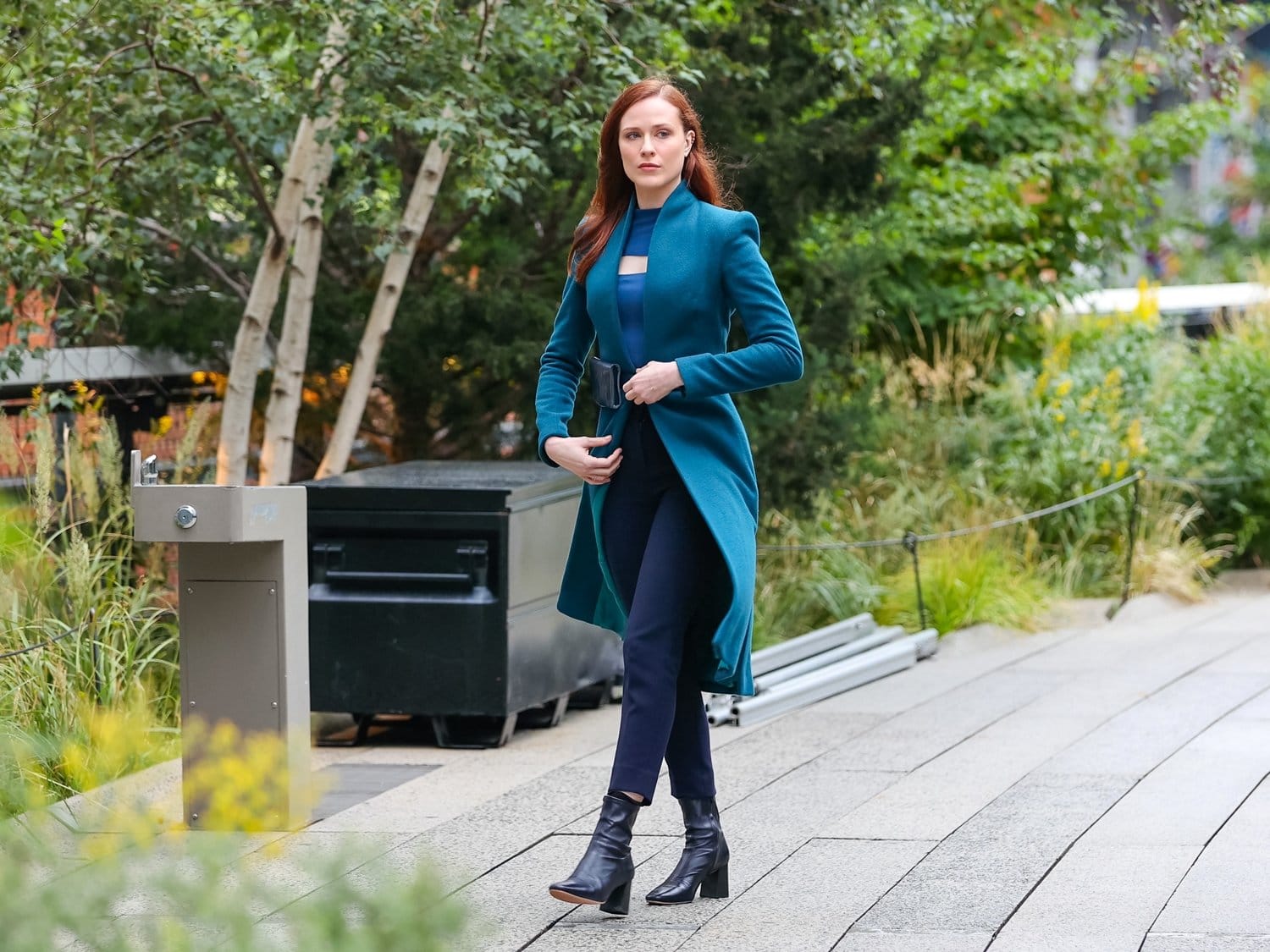 Evan Rachel Wood is seen filming "Westworld" on the Highline