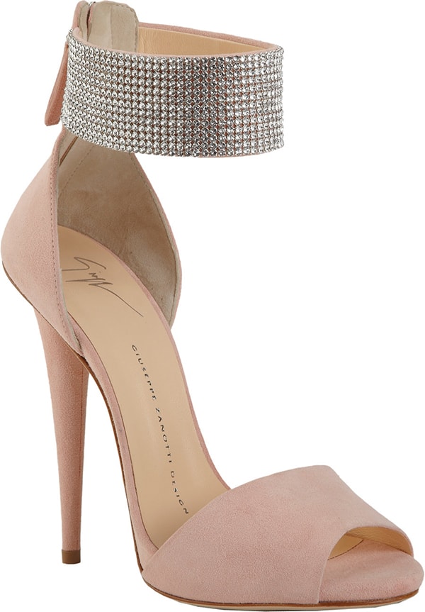 Giuseppe Zanotti Crystal Ankle-Cuff Sandals in Blush