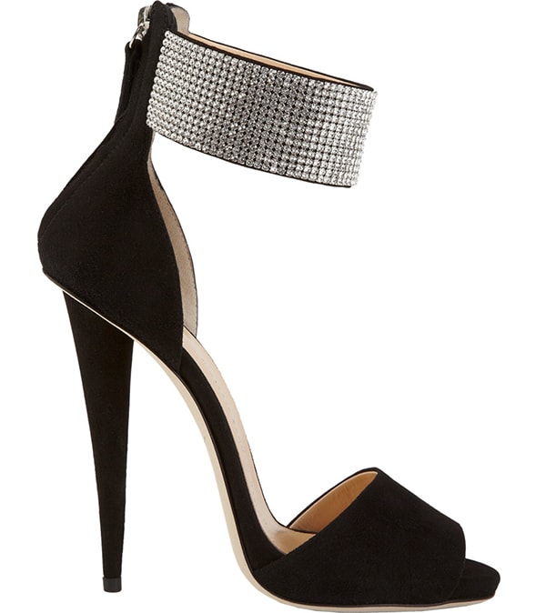 Ashanti Wears Giuseppe Zanotti Crystal Ankle-Cuff Sandals