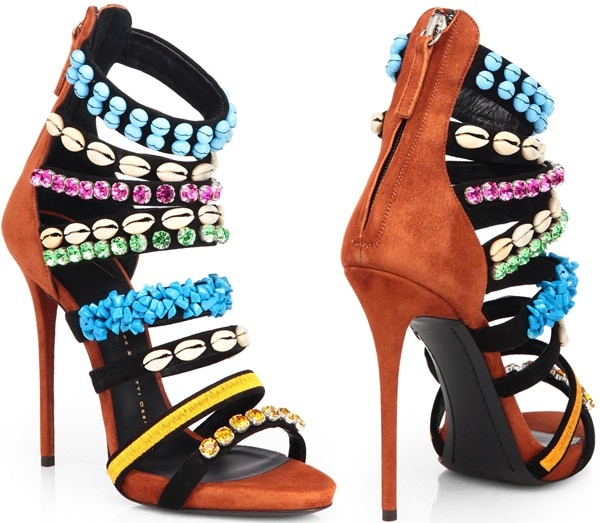 Giuseppe Zanotti Strappy Embellished Suede Resort 2014 Sandals