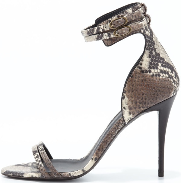 Giuseppe Zanotti Snake-Print Ankle-Wrap Sandals in Gray
