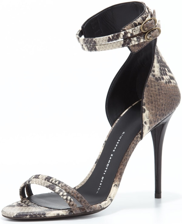 Giuseppe Zanotti Snake-Print Ankle-Wrap Sandals in Gray