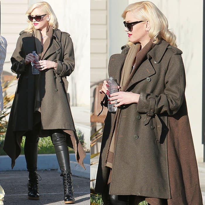 Gwen Stefani daringly pairs her baby bump with leather skinny jeans