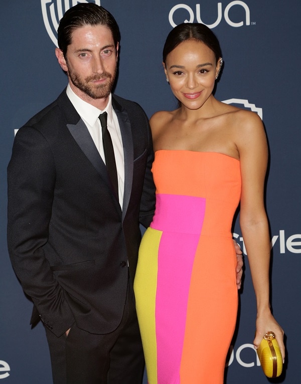 Iddo Goldberg and Ashley Madekwe at the 15th Annual Warner Bros. and InStyle Golden Globe Awards after-party at the Oasis Courtyard at The Beverly Hilton hotel in Los Angeles on January 12, 2014