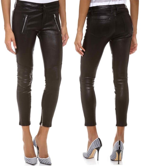 Raised seams complement the classic biker look of these leather J Brand skinny pants