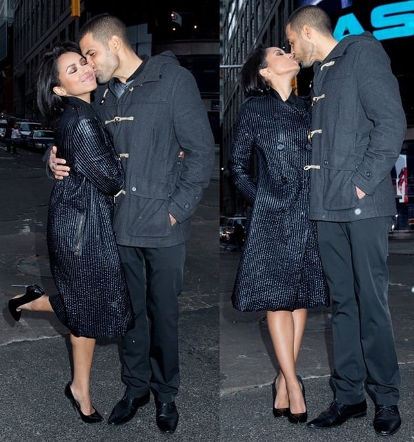 Kat Graham sported the 'Blade' pumps with a Lanvin black puffer coat