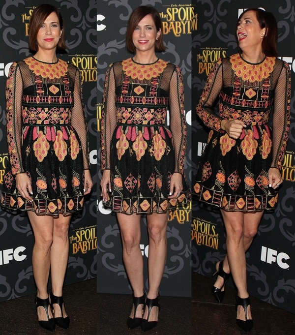 Kristen Wiig wears an embroidered Valentino dress at a screening of "The Spoils of Babylon"