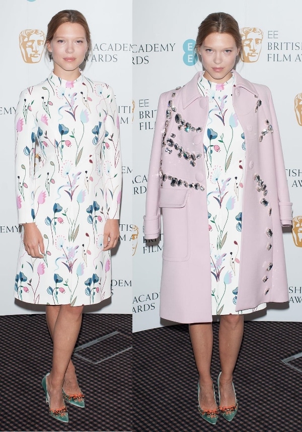 Lea Seydoux center parts her hair at a photocall for the 2014 EE BAFTAs Rising Star Award