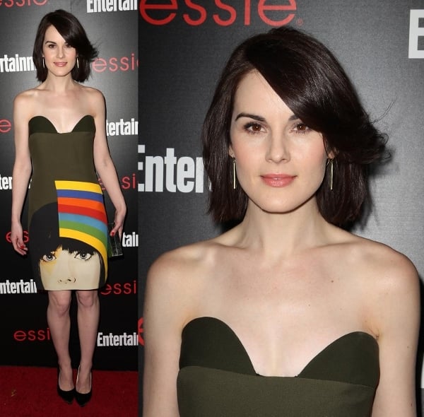 Michelle Dockery styled her colorful Prada Spring 2014 dress in a demure way just like her Downton Abbey character, Lady Mary, would have