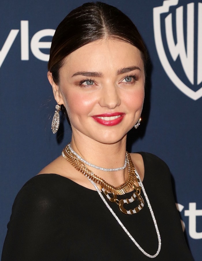 Miranda Kerr wears her hair back at the 15th annual Warner Bros. and InStyle Golden Globe Awards after-party