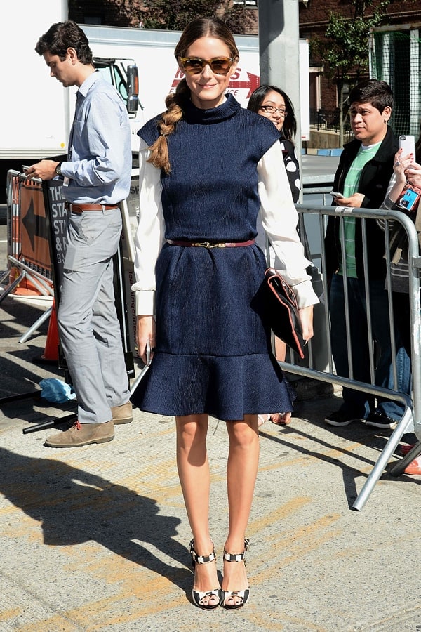 At a Mercedes-Benz New York Fashion Week event, Olivia Palermo impresses in a flounce skirt dress, demonstrating the skirt's appeal in high-fashion circles and among trendsetting influencers