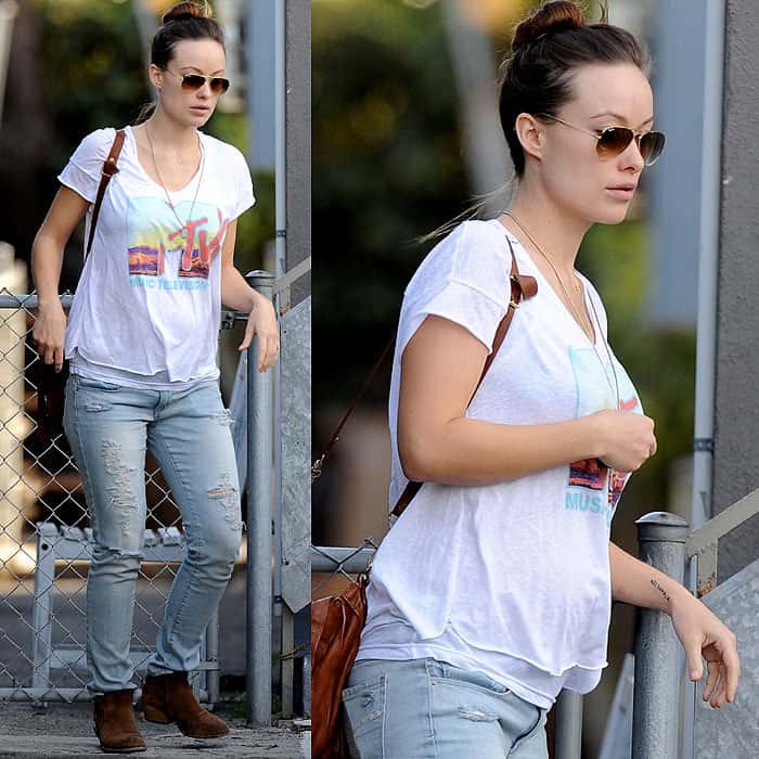 Olivia Wilde embraces a grunge style in distressed skinny jeans