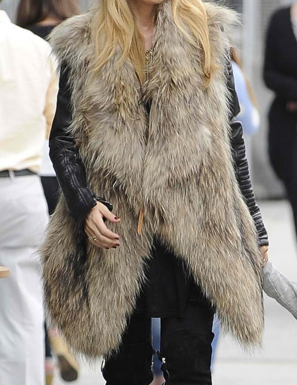 Rachel Zoe mixed her leather jacket with a luxurious fur vest to give the outfit more character