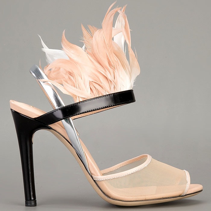 Reed Krakoff Feather-Trimmed Mesh-and-Leather Sandals
